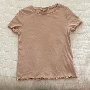 SHEIN Solid lettuce trim rib knit Tee